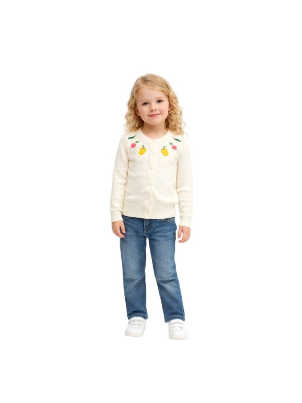 New 2/$30 Collectif Girls Size 0 Ecru Cardigan Vegetable Embroidery & Button-Up